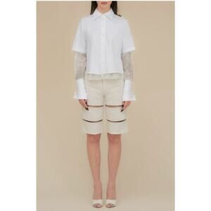 CONTESSA MILLS Sz M Medium White Sage Stripe Aradia Shirt NWT